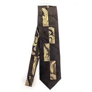 Giorgio Brutini Brown and Gold Geometric Silk Necktie Standard 59 Inch